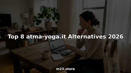Woman comparing sustainable yoga clothing brands online