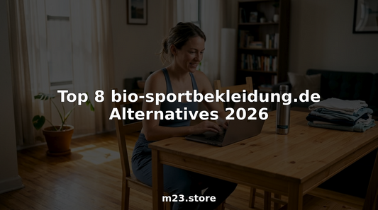 Woman shopping sustainable sportswear at home table