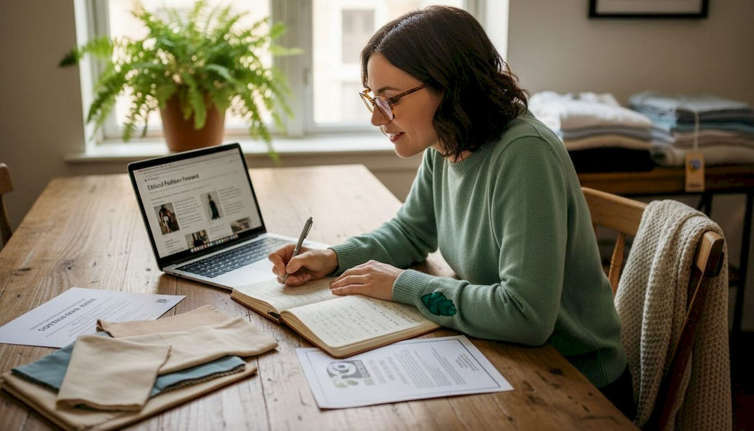 Woman researching ethical fashion brands