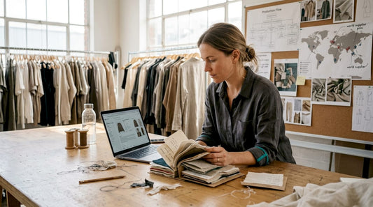 Fashion designer reviews sustainable sourcing samples