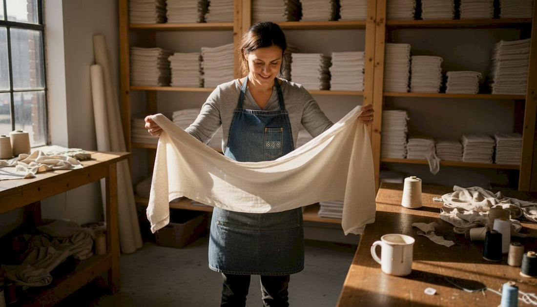 Textile worker inspecting sustainable fabric
