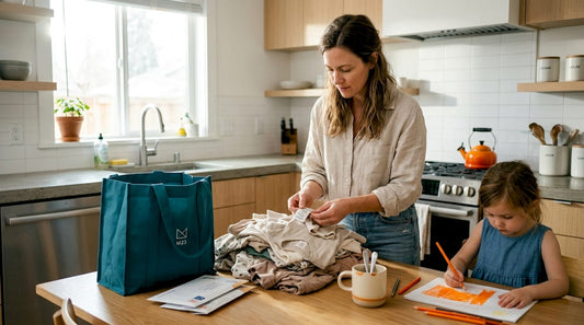 Parent sorting kidswear for sustainability