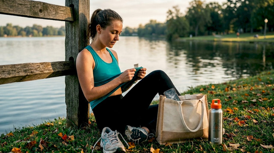 Woman checks care label on vegan sportswear