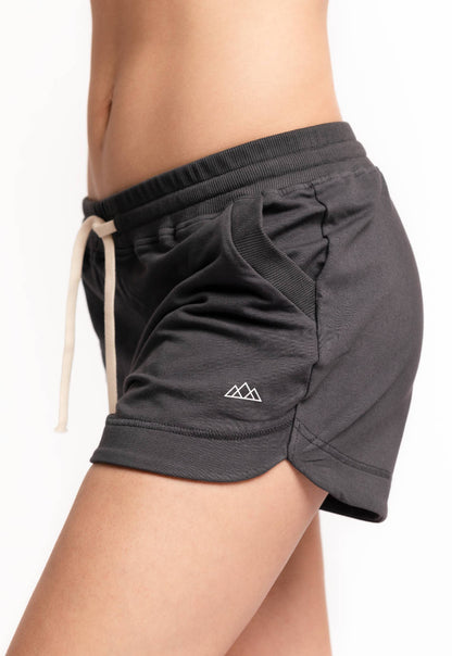 Chloe Damen-Lounge-Shorts in Dunkelgrau aus Bio-Baumwolle mit Kordelzug und Taschen – M23 nachhaltige Mode